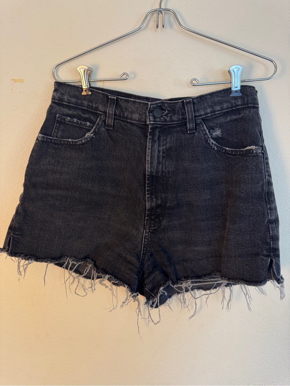 BDG Black Washed Frayed Hem Denim Shorts